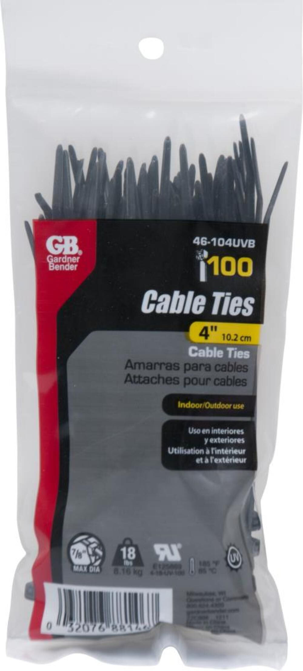 Cable Tie 4in 18 lb; Black 46-104UVB