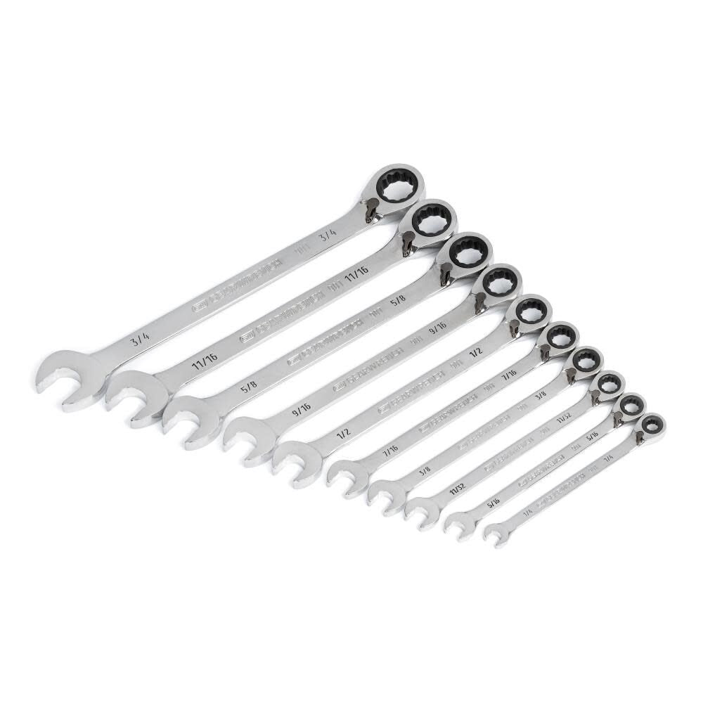 10 Pc. 90-Tooth 12 Point SAE Reversible Ratcheting Wrench Set 86658