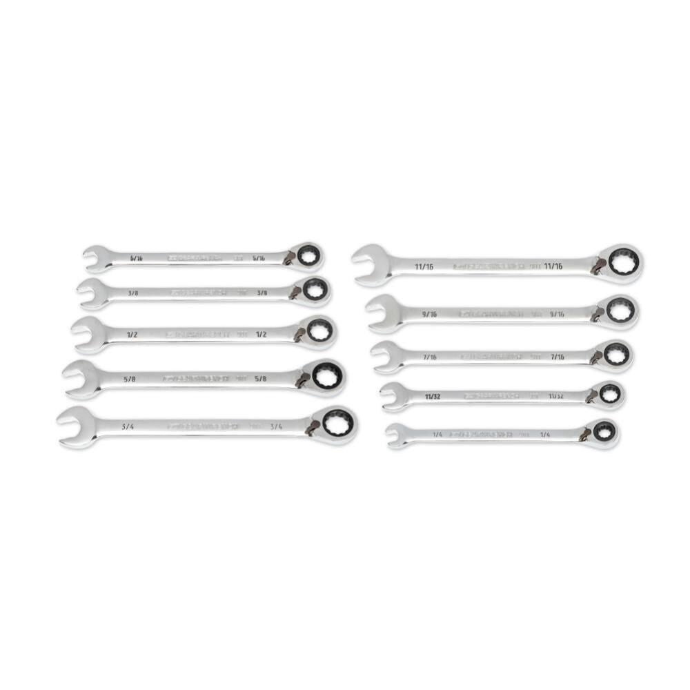 10 Pc. 90-Tooth 12 Point SAE Reversible Ratcheting Wrench Set 86658