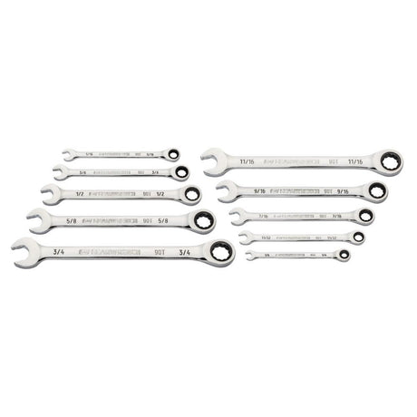 10 Pc. 90T 12 Point SAE Combination Ratcheting Wrench Set 86958