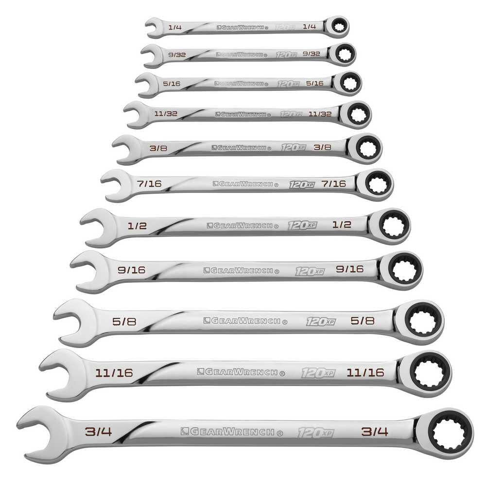 11 Pc 120XP Universal Spline XL Ratcheting Combination SAE Wrench Set 86450