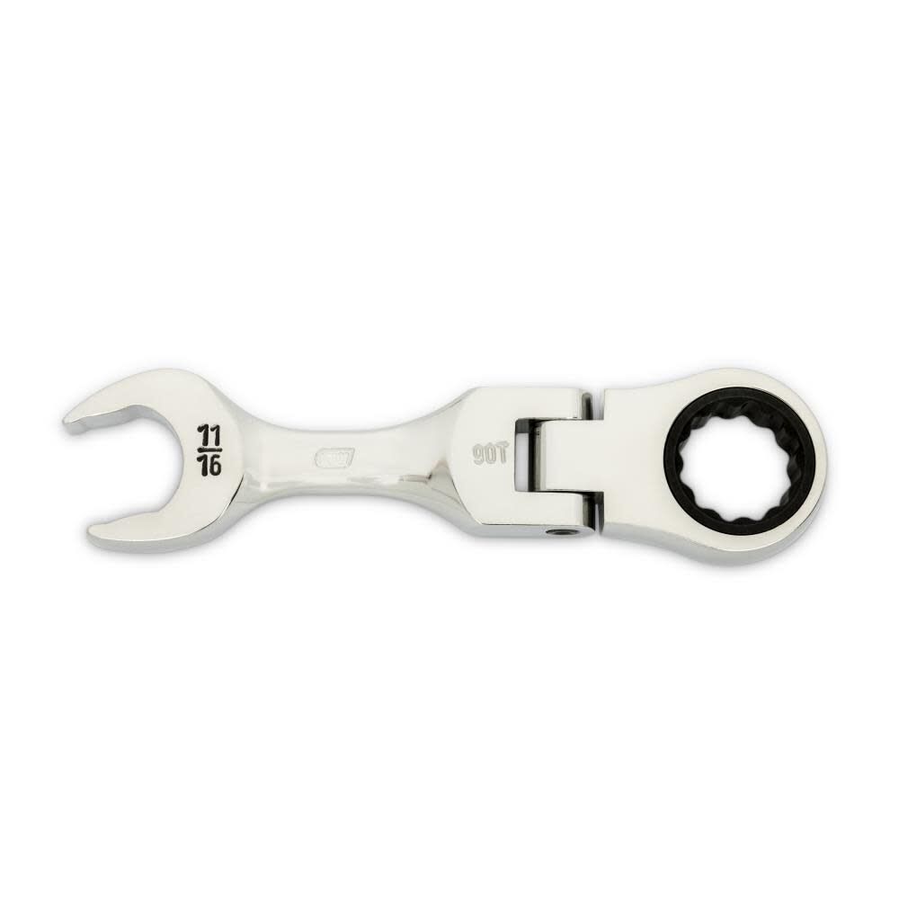 11/16 Inch 90-Tooth 12 Point Stubby Flex Combination Ratcheting Wrench 86876