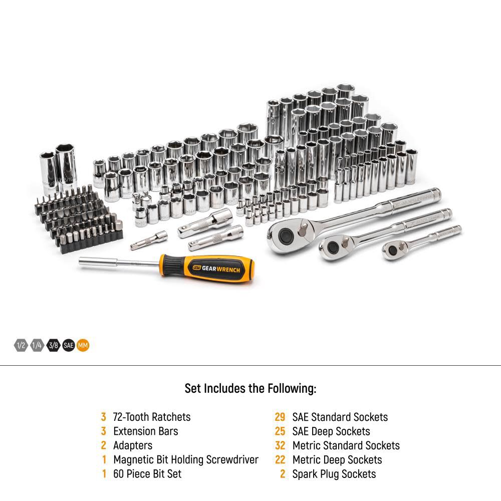 115 Pc. 1/4, 3/8 Dr. SAE/MM Mechanics Hand Tool Racing Set 88001