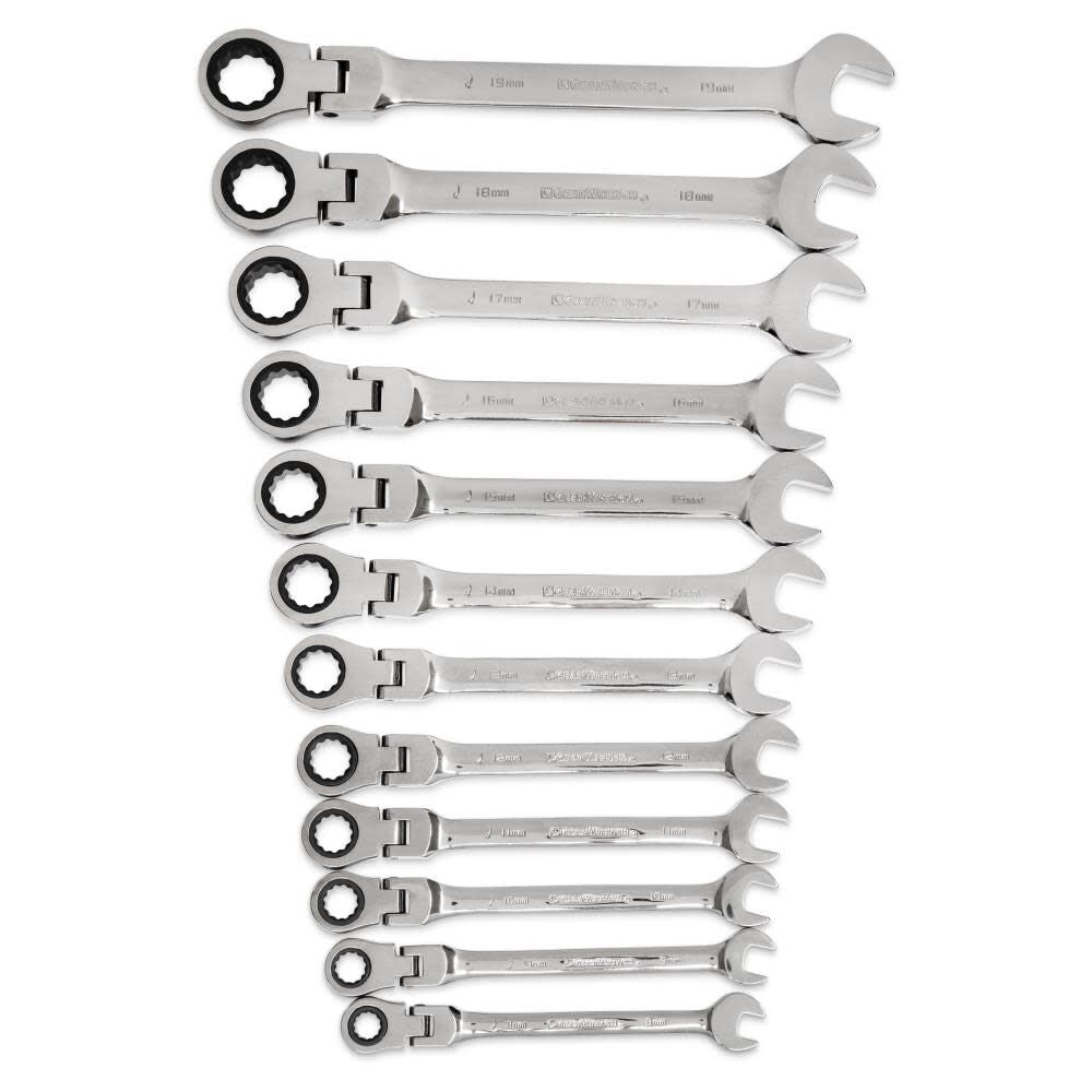 12 Pc 72-Tooth 12 Point Flex Head Ratcheting Combination Metric Wrench Set 9901D