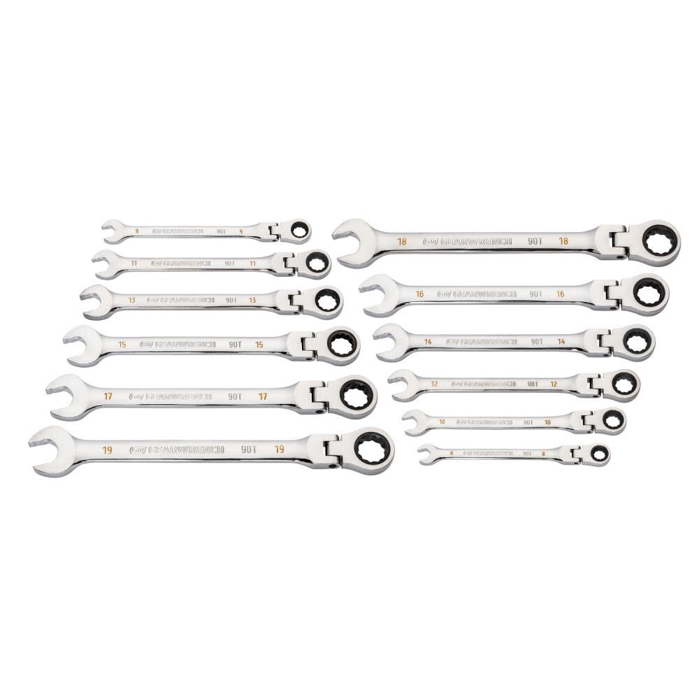 12 Pc 90T 12 Point Flex Head Ratcheting Combination Metric Wrench Set 86727