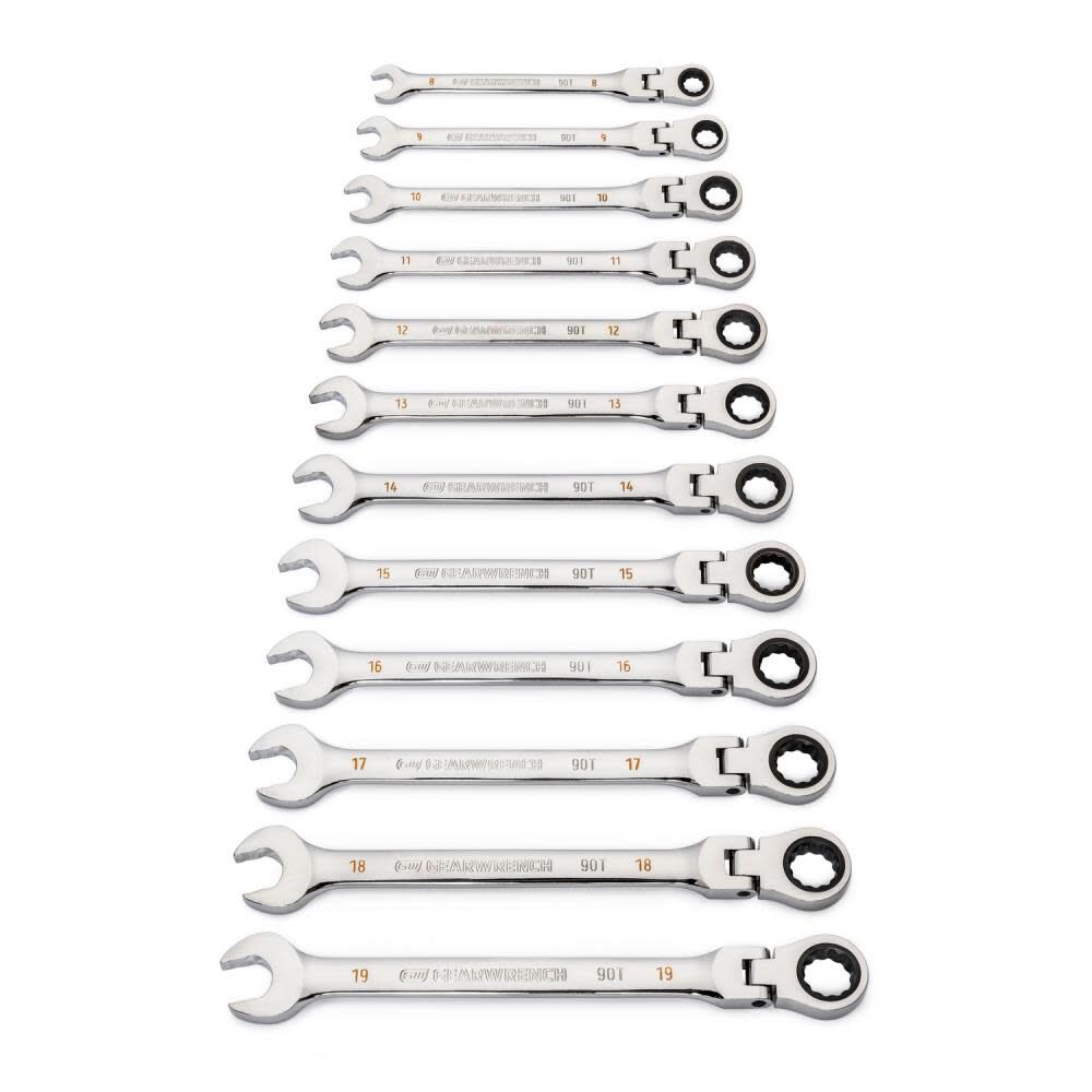 12 Pc 90T 12 Point Flex Head Ratcheting Combination Metric Wrench Set 86727