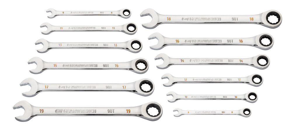 12 Pc 90T 12 Point Metric Combination Ratcheting Wrench Set 86927