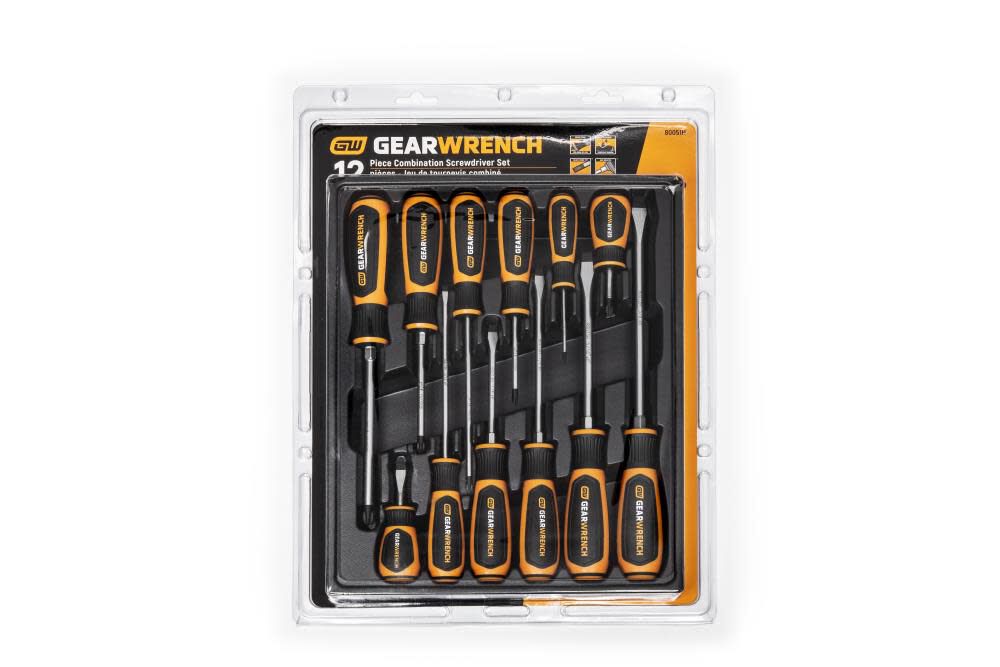 12 Pc Phillips/Slotted Dual Material Screwdriver Set 80051H