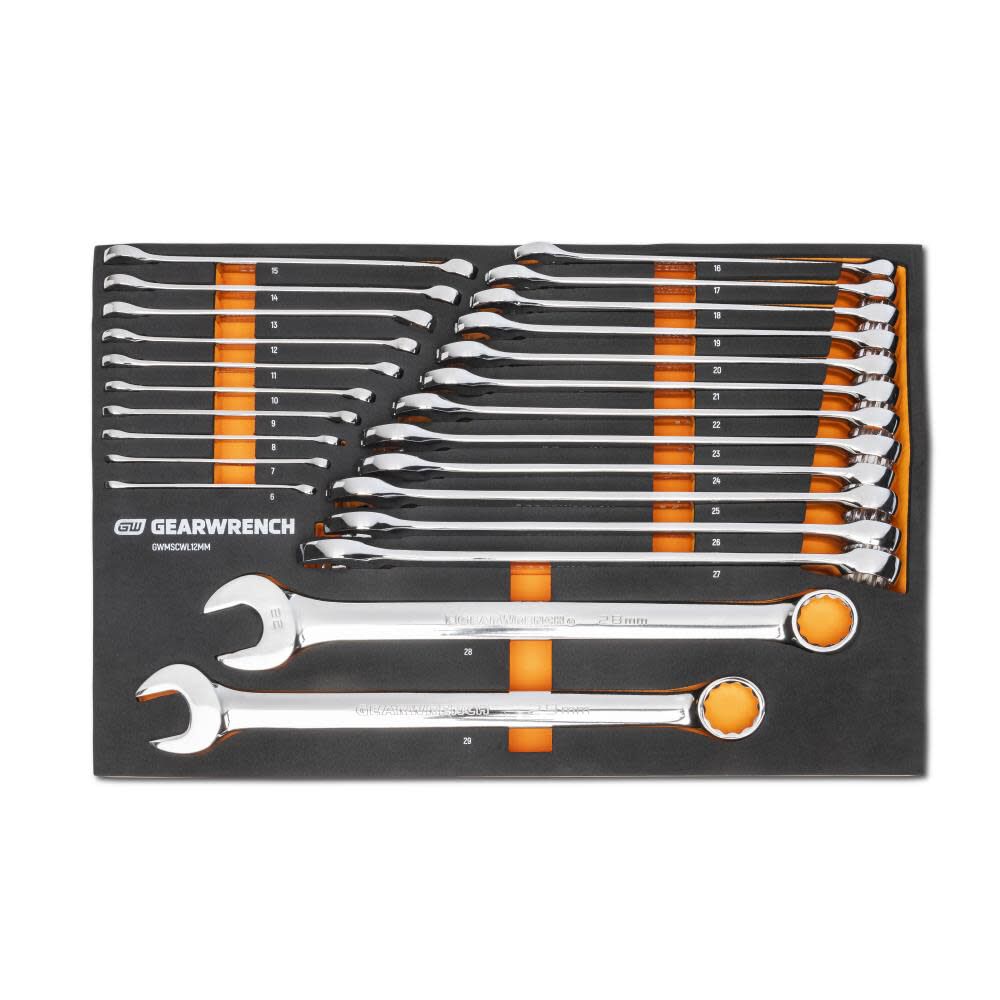 12 Point Long Pattern Combination Metric Wrench Set in Foam Storage Tray 24pc GWMSCWL12MM