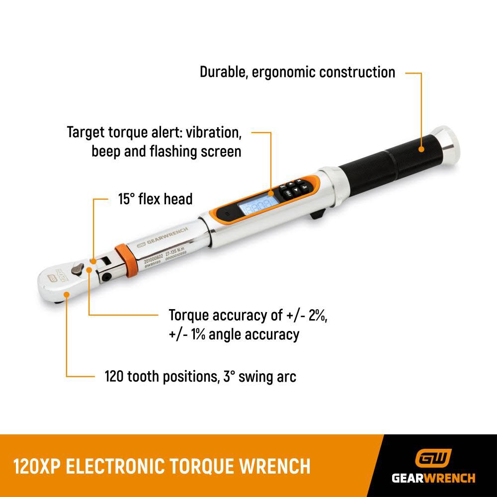 1/2in Drive 120XP Flex Head Electronic Torque Wrench with Angle 85196