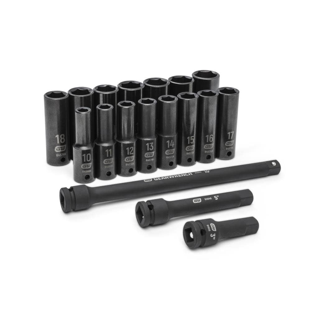 1/2in Drive Deep Metric Impact Socket Set 18pc 89096