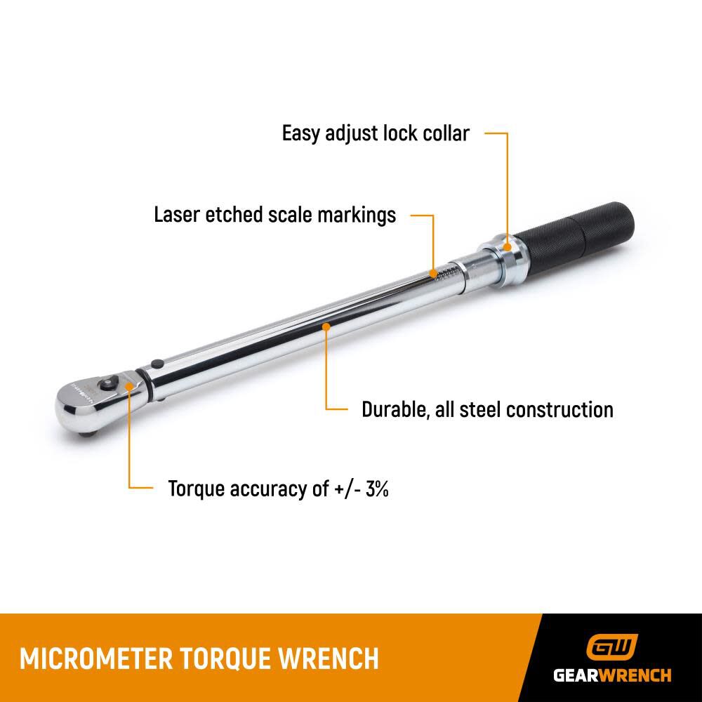 1/2in Drive Micrometer Torque Wrench 20-150 ft/Lbs 85063M