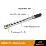 1/2in Drive Micrometer Torque Wrench 20-150 ft/Lbs 85063M