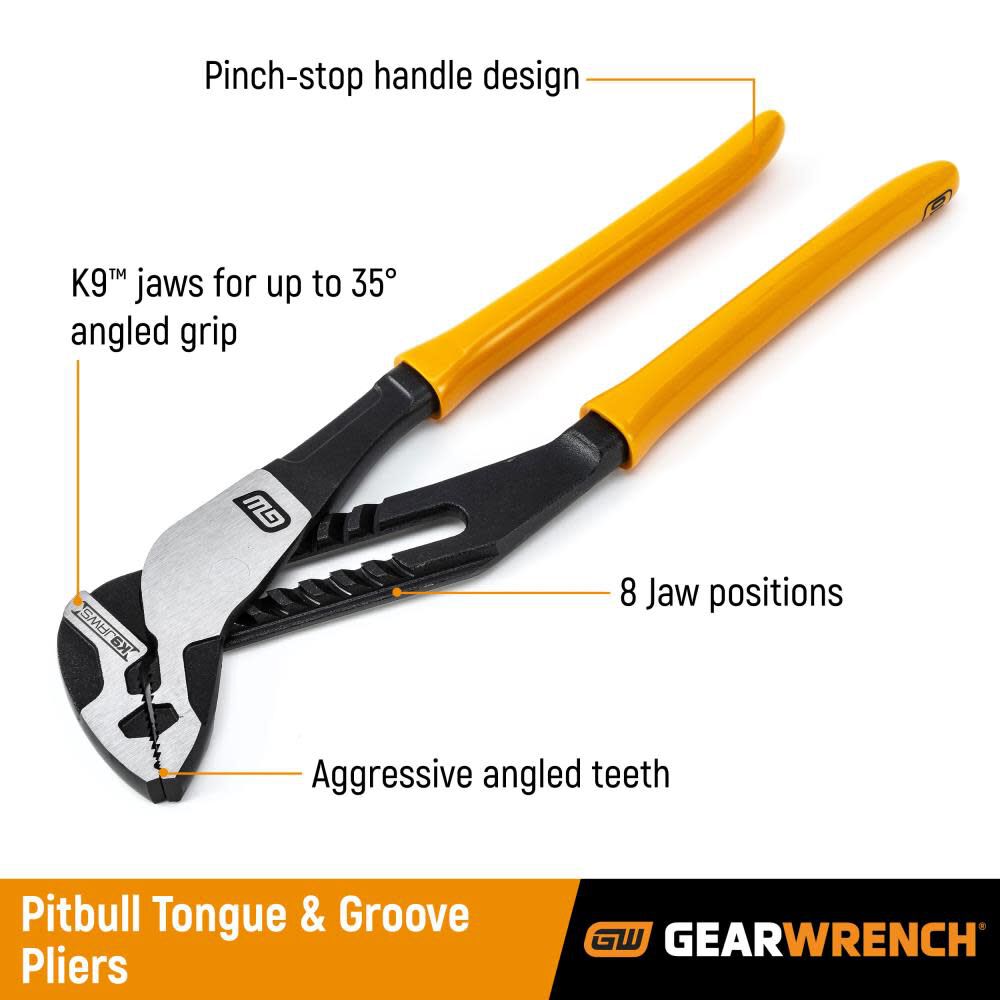 12in Pitbull K9 Straight Jaw Dual Material Tongue and Groove Pliers 82171C