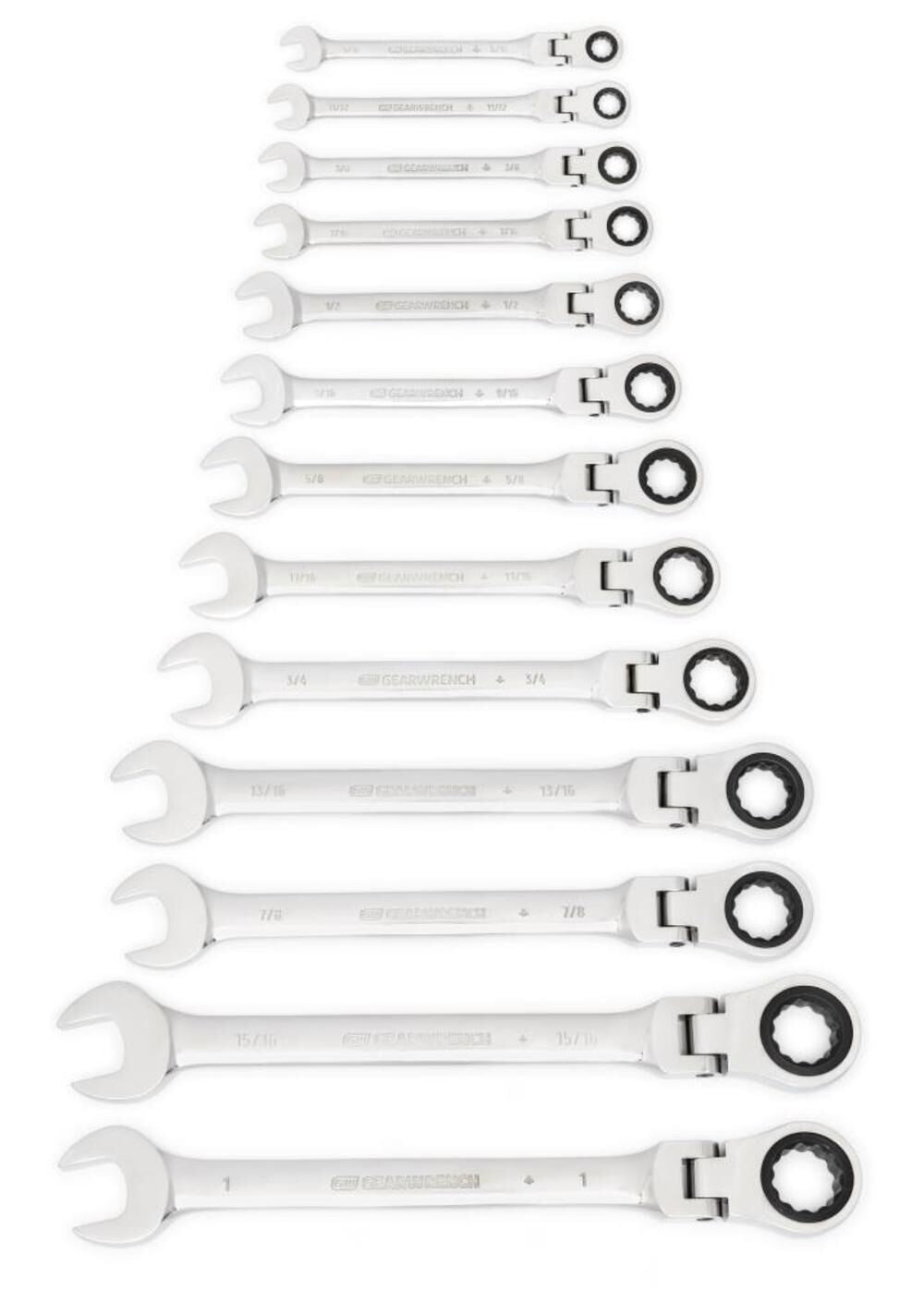 13 Pc 72-Tooth 12 Point Flex Ratcheting Combination SAE Wrench Set 9702D