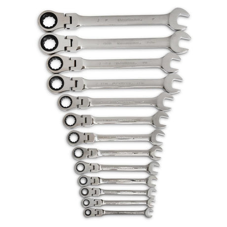 13 Pc 72-Tooth 12 Point Flex Ratcheting Combination SAE Wrench Set 9702D