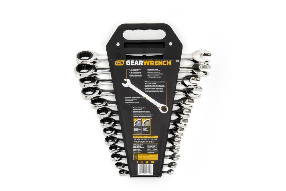 13 Pc 72-Tooth 12 Point Ratcheting Combination SAE Wrench Set 9312