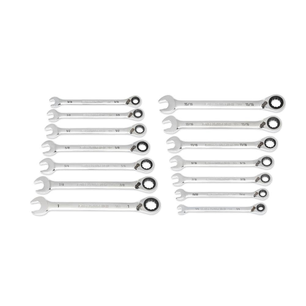 14 Pc. 90-Tooth 12 Point SAE Reversible Ratcheting Wrench Set 86660