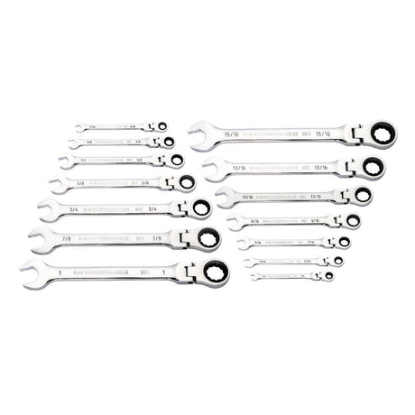 14 Pc 90T 12 Point Flex Head Ratcheting Combination SAE Wrench Set 86759