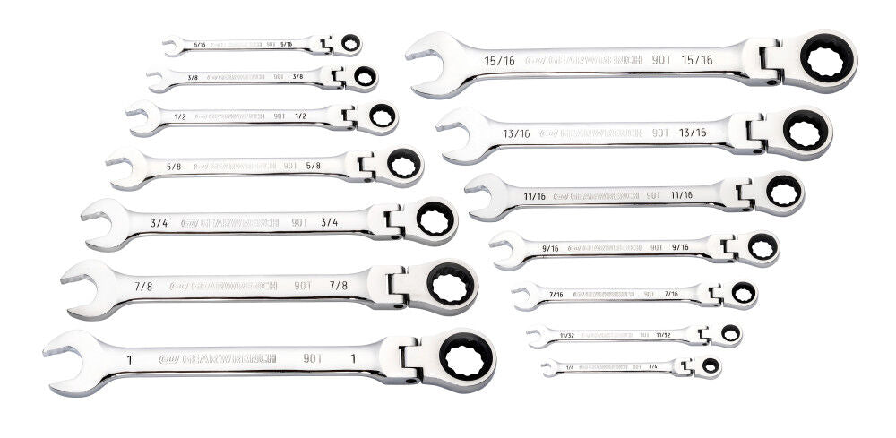 14 Pc 90T 12 Point Flex Head Ratcheting Combination SAE Wrench Set 86759