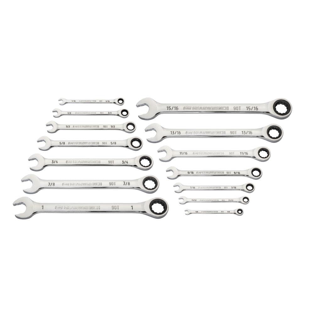 14 Pc 90T 12 Point SAE Combination Ratcheting Wrench Set 86959