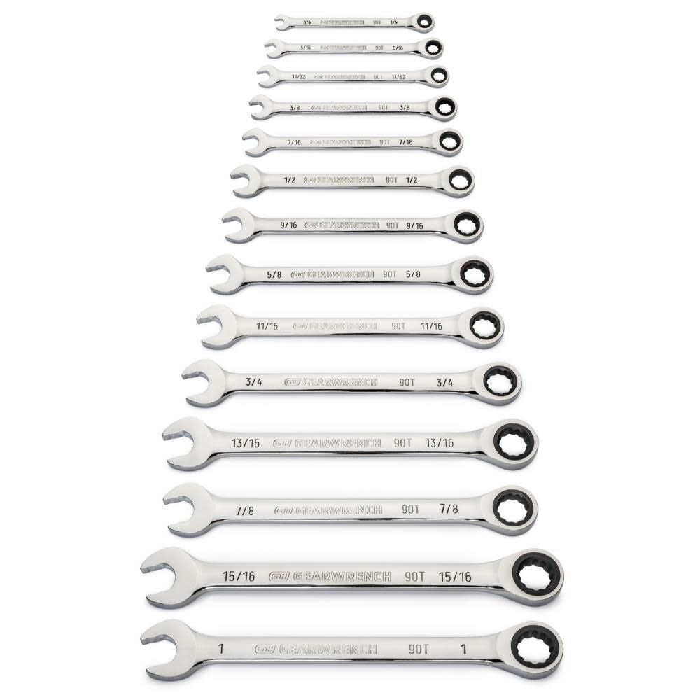 14 Pc 90T 12 Point SAE Combination Ratcheting Wrench Set 86959