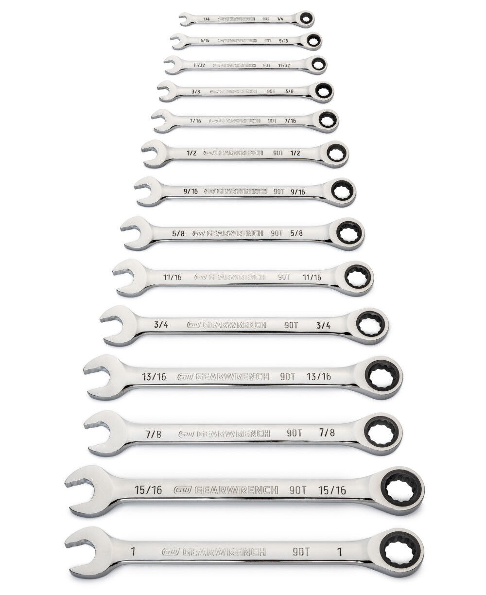 14 Pc 90T 12 Point SAE Combination Ratcheting Wrench Set 86959