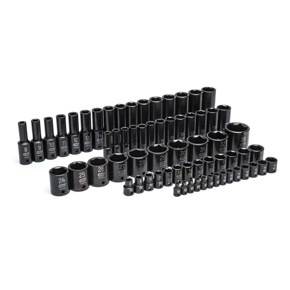 1/4, 3/8, 1/2 Drive 6 Point Metric Impact Socket Set in Foam Storage Tray 66pc GWMSISKMM