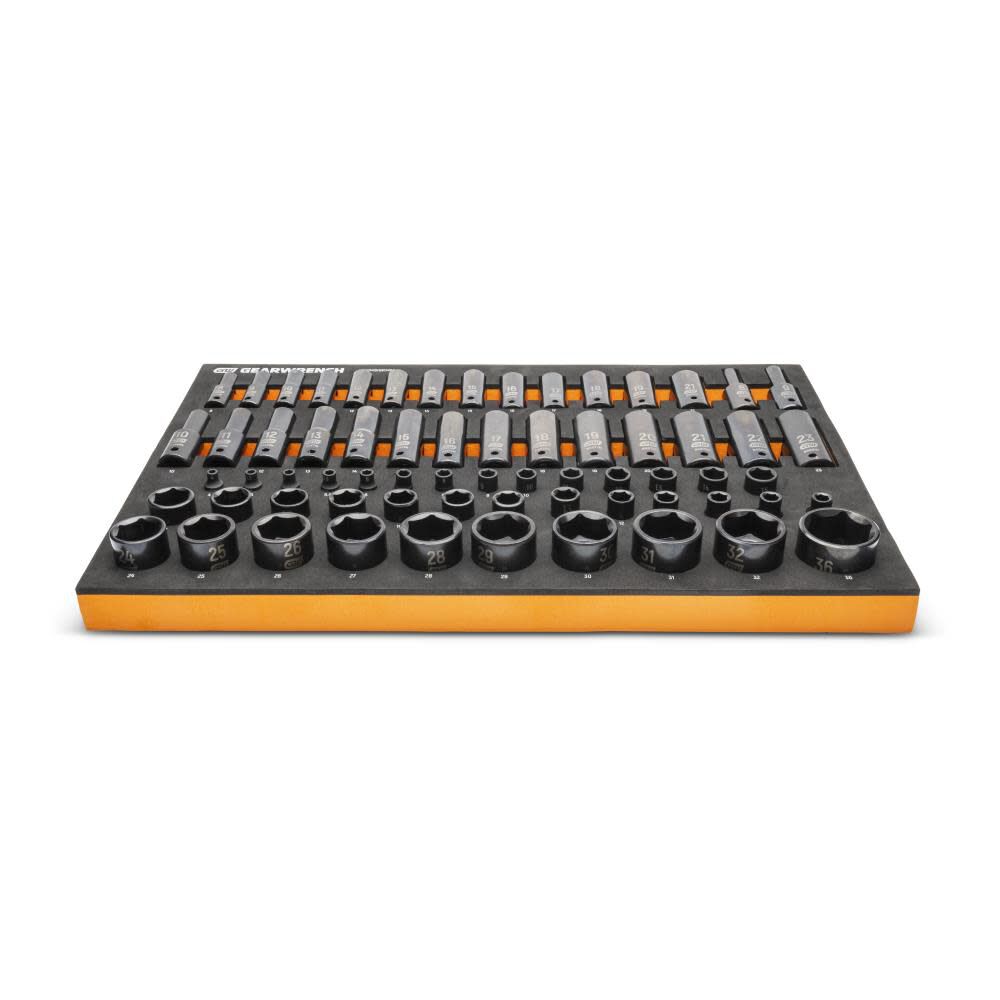 1/4, 3/8, 1/2 Drive 6 Point Metric Impact Socket Set in Foam Storage Tray 66pc GWMSISKMM