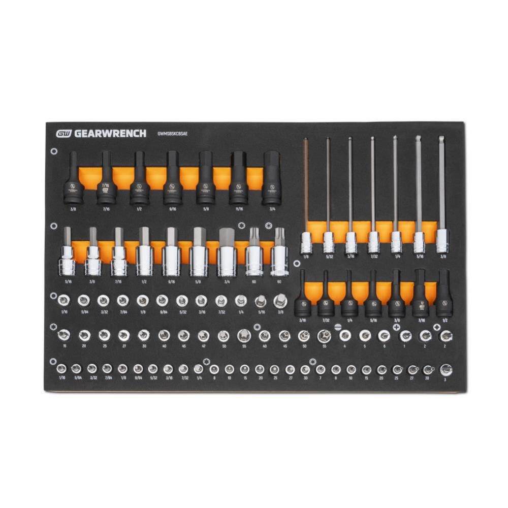 1/4, 3/8, 1/2 Drive SAE Bit Socket Set in Foam Storage Tray 88pc GWMSBSKCBSAE