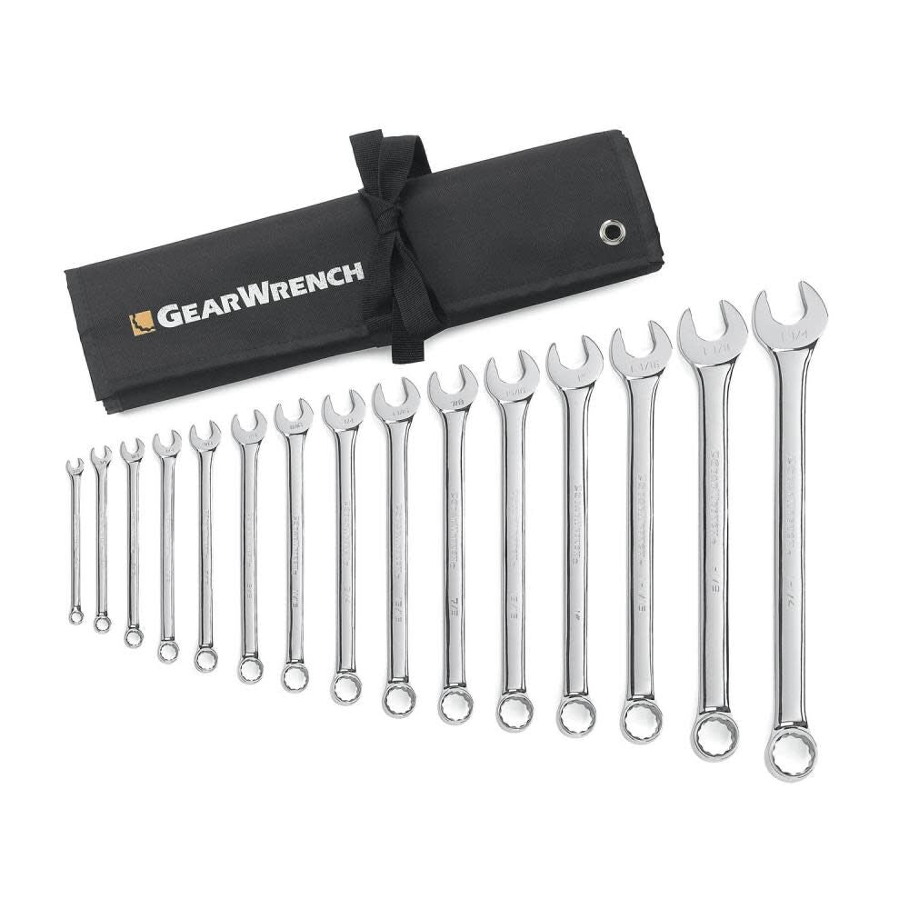 15 Piece 12 Point Long Pattern Combination Wrench Set with Tool Roll SAE 81918