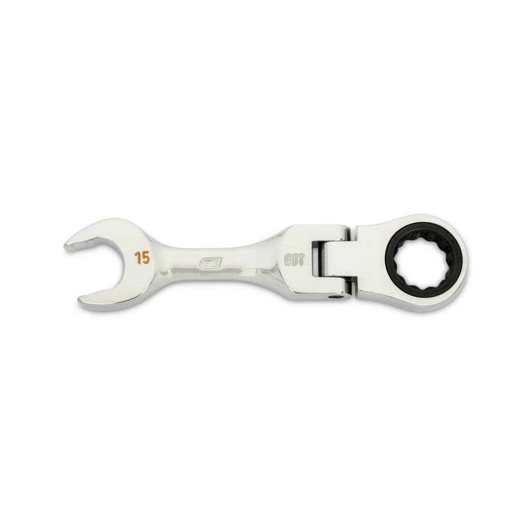 15mm 90-Tooth 12 Point Stubby Flex Combination Ratcheting Wrench 86865