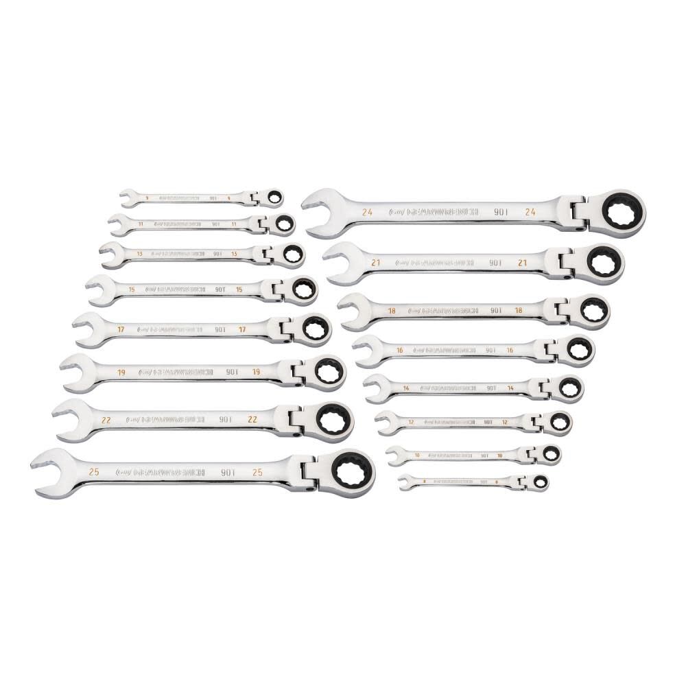 16 Pc 90T 12 Point Flex Head Ratcheting Combination Metric Wrench Set 86728