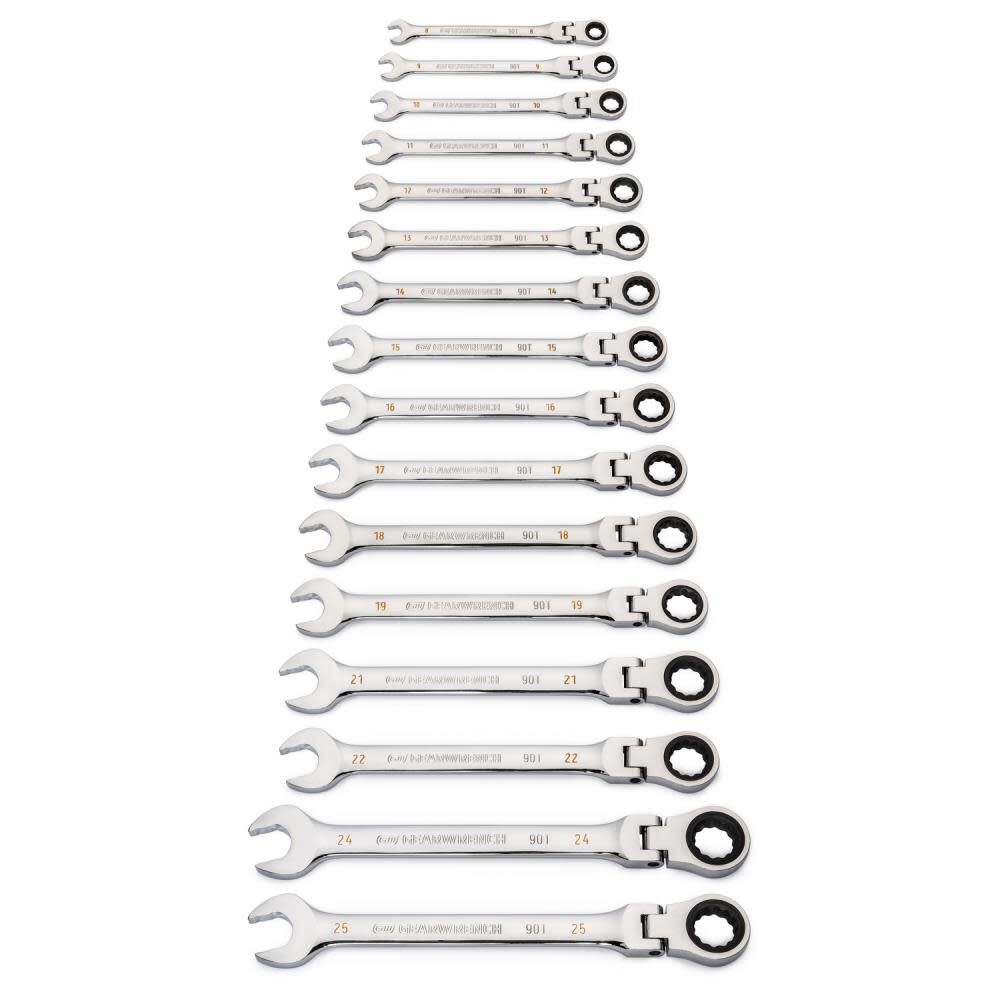 16 Pc 90T 12 Point Flex Head Ratcheting Combination Metric Wrench Set 86728