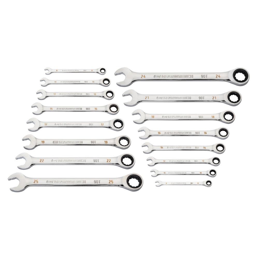 16 Pc 90T 12 Point Metric Combination Ratcheting Wrench Set 86928