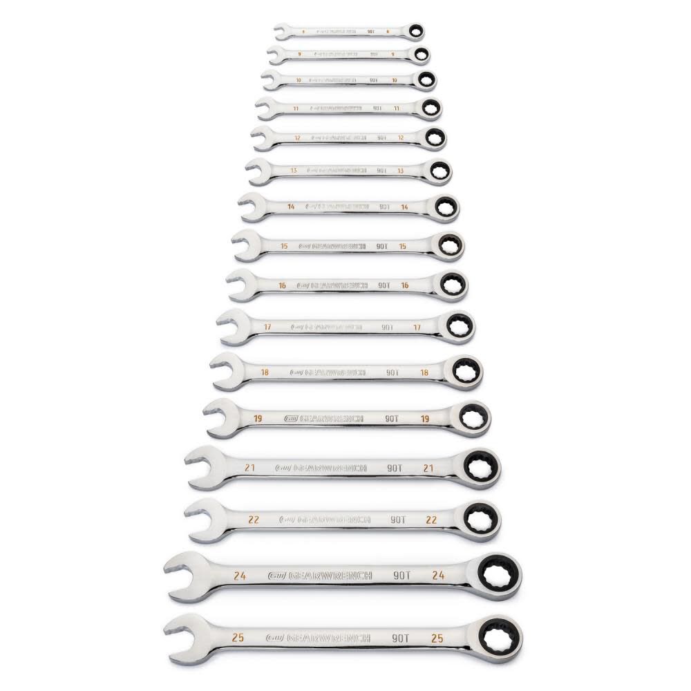 16 Pc 90T 12 Point Metric Combination Ratcheting Wrench Set 86928