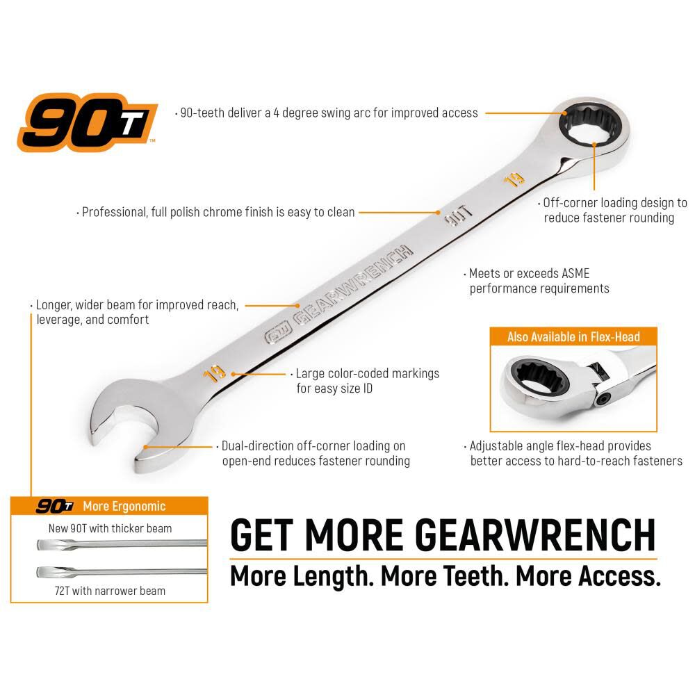 17mm 90T 12 Point Flex Head Ratcheting Combination Wrench 86717