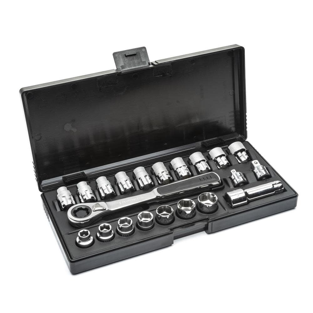 21 Pc 3/8 In. Drive SAE/Metric Pass-Thru GearRatchet Mechanics Tool Set 8921