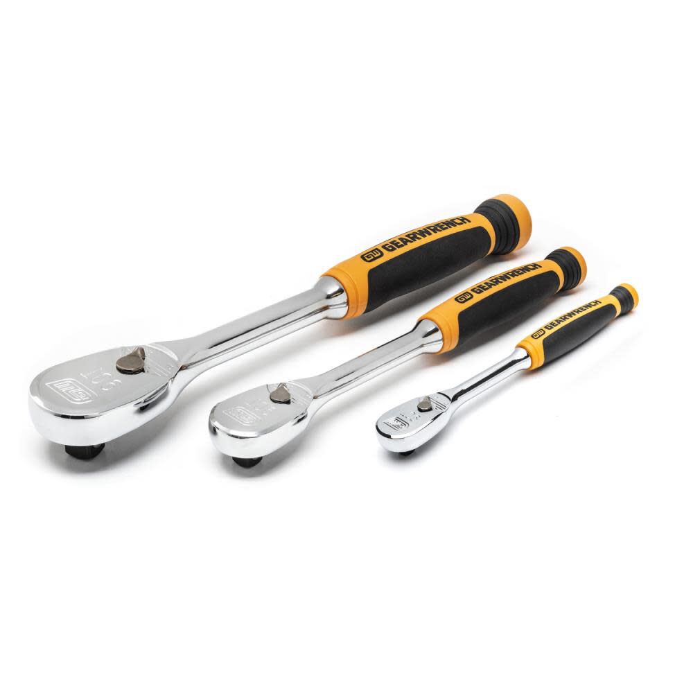 3 Piece 1/4in 3/8in and 1/2in 90 Tooth Dual Material Ratchet Set 81207T