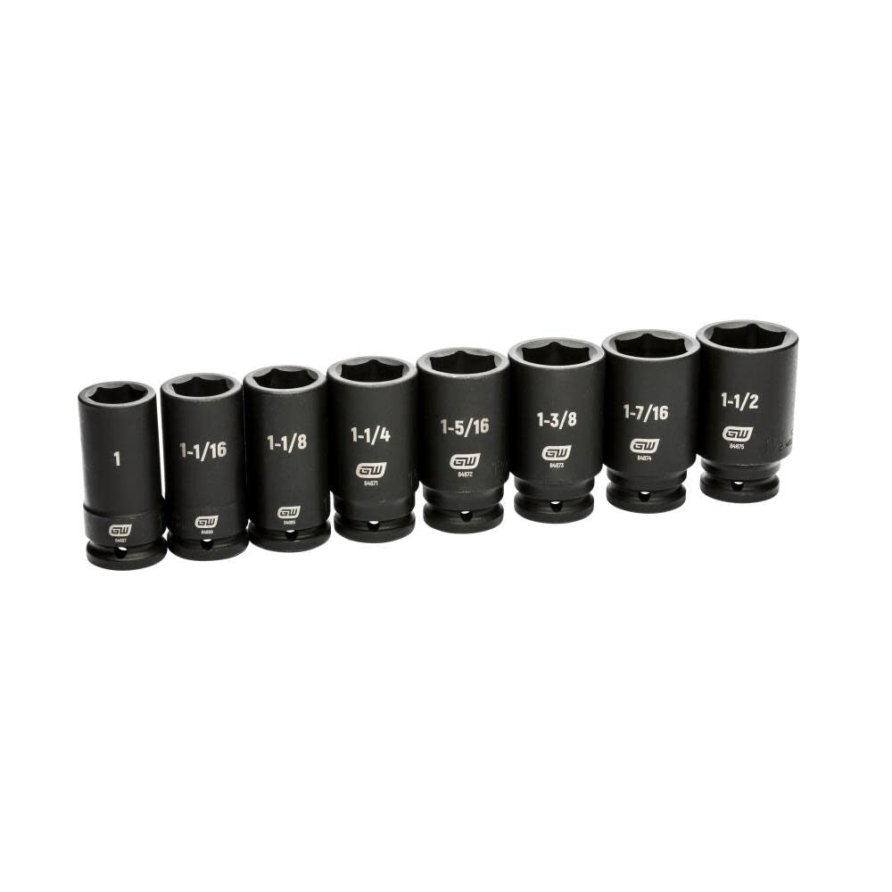 3/4in Drive 6 Point Deep SAE Impact Socket Set 8pc 84036