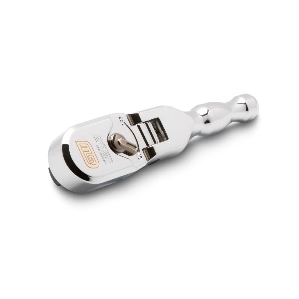 3/8 Inch Drive 120XP Full Polish Chrome Stubby Flex Head Teardrop Ratchet 81212XP