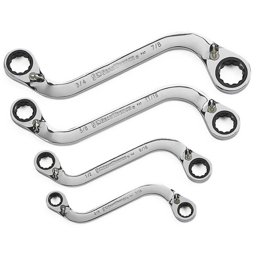 4 pc SAE S-Shape Reversible Double Box Ratcheting Wrench Set 85399