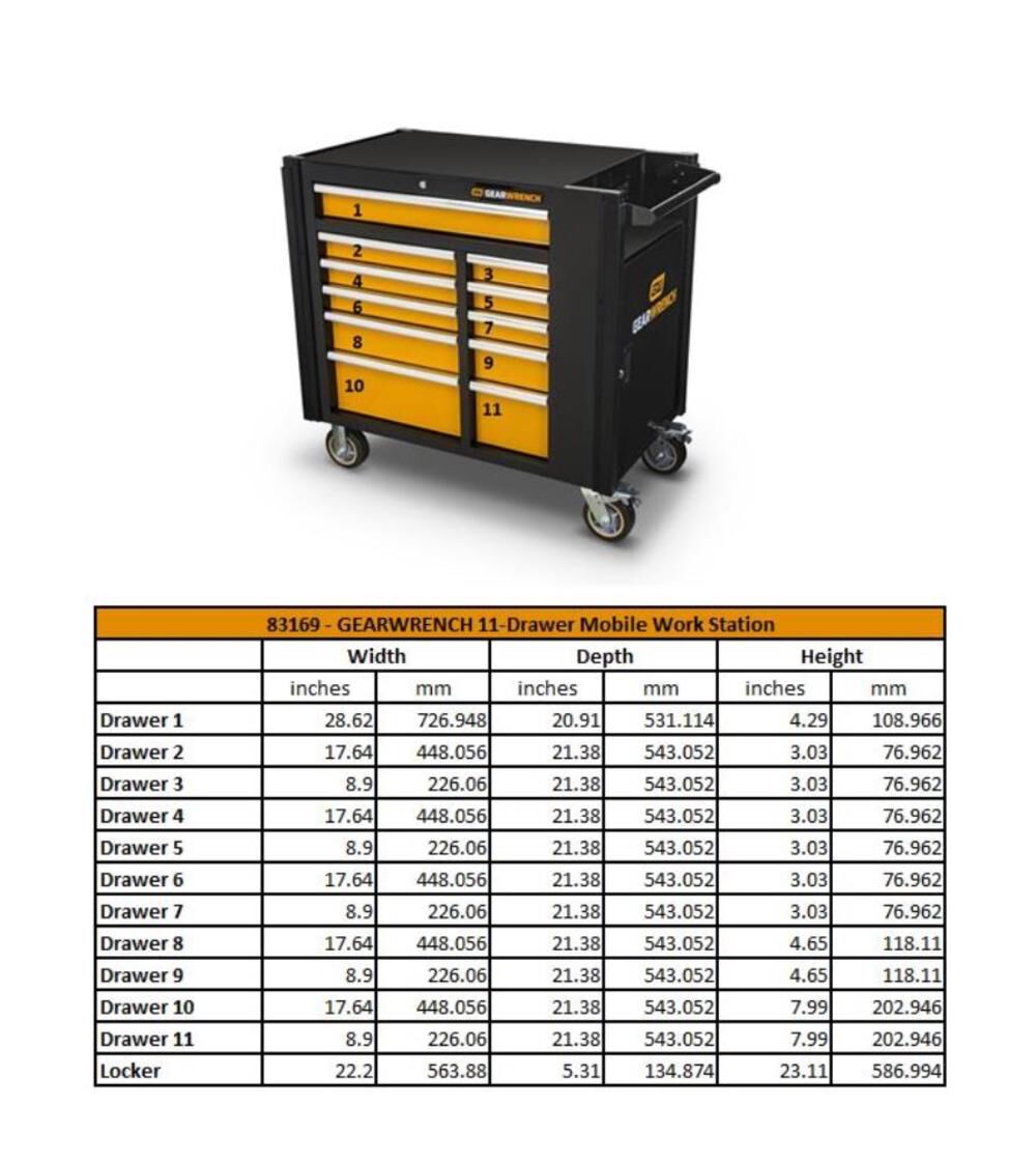 42in INDUSTRIAL MOBILE WORK STATION WITH 11 DRAWERS 83169