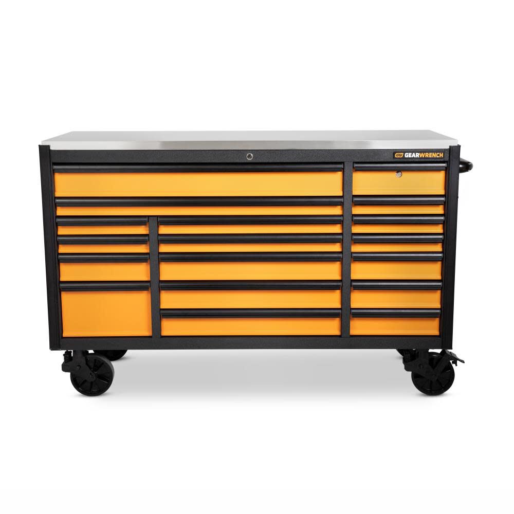 72 Inch 18 Drawer Rolling Tool Cabinet with Stainless Steel Worktop with Black Drawer Pull 83248