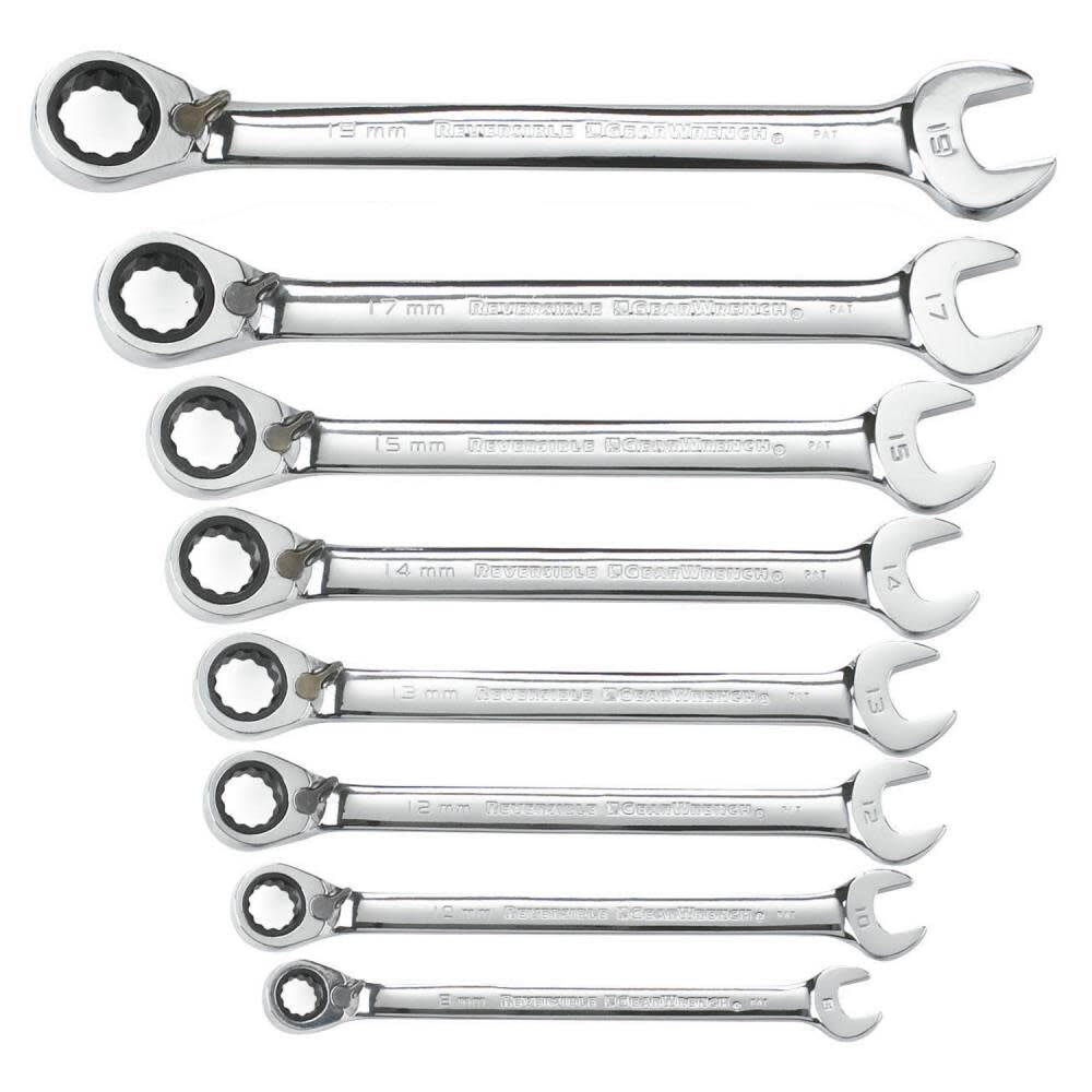 8 Piece 12 Point Reversible Ratcheting Combination Wrench Set Metric 9543