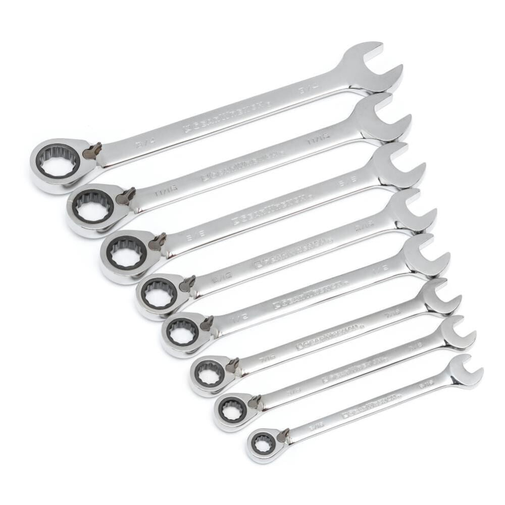 8 Piece 12 Point Reversible Ratcheting Combination Wrench Set SAE 9533N