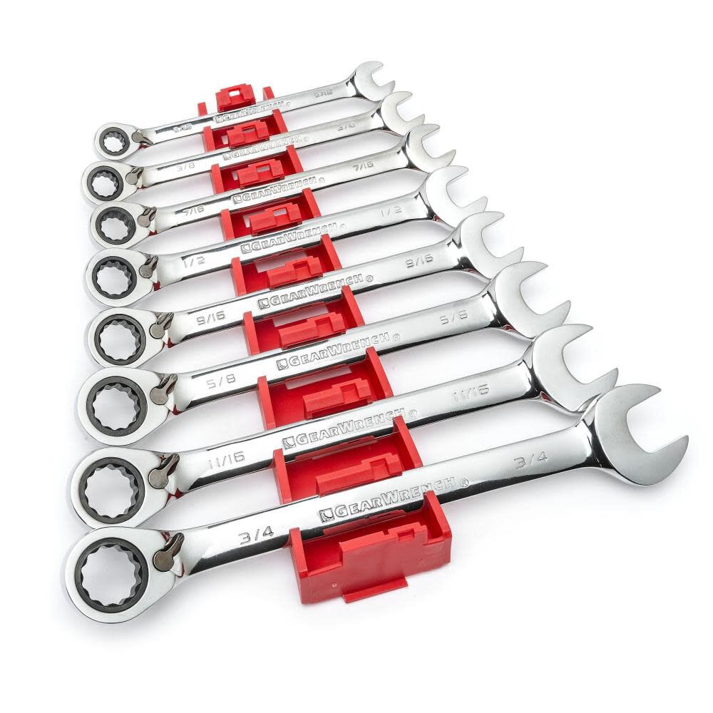 8 Piece 12 Point Reversible Ratcheting Combination Wrench Set SAE 9533N