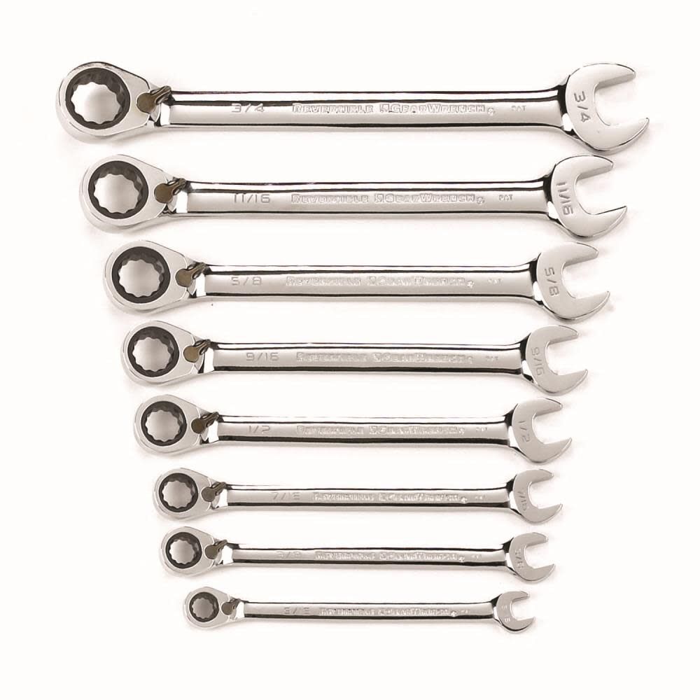 8 Piece 12 Point Reversible Ratcheting Combination Wrench Set SAE 9533N