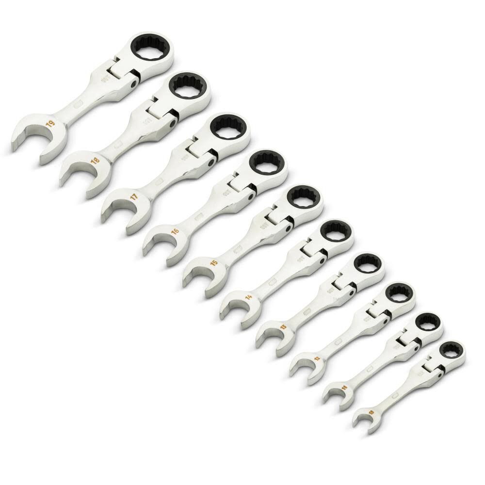 90-Tooth 12 Point Metric Stubby Flex Ratcheting Combination Wrench Set 10pc 86870