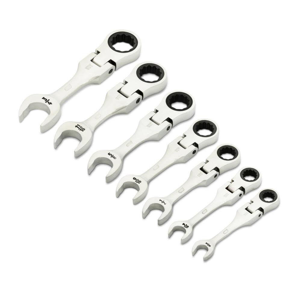 90-Tooth 12 Point SAE Stubby Flex Ratcheting Combination Wrench Set 7pc 86878